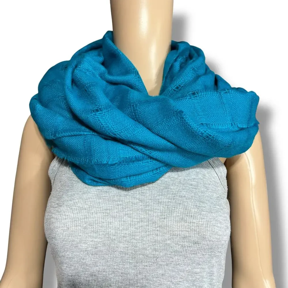 Womens Large Oversized Woven Scarf with Fringe Turquoise Teal